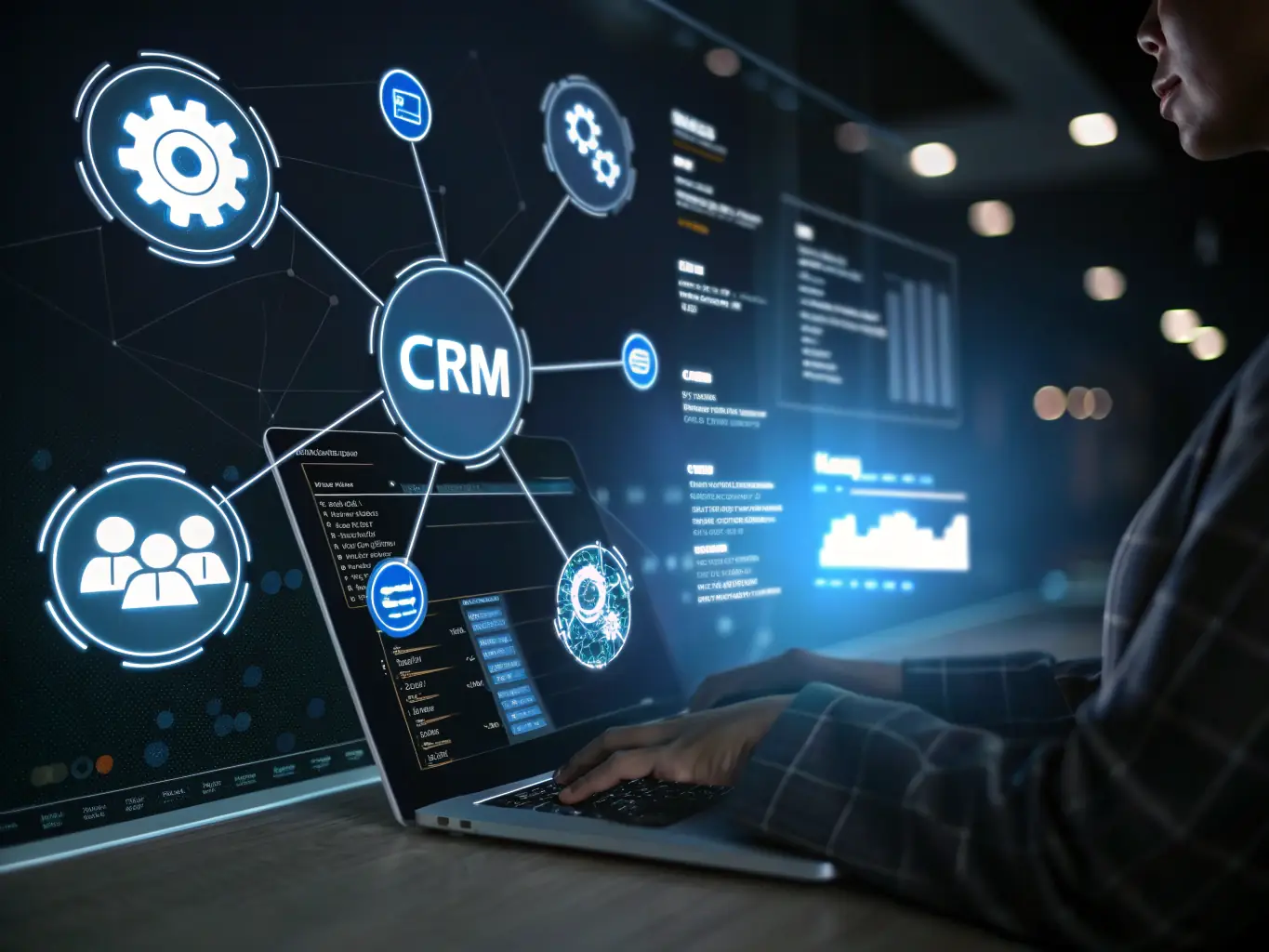 A digital illustration depicting an AI agent seamlessly integrating with various business software applications, automating tasks such as data entry, report generation, and customer service interactions.
