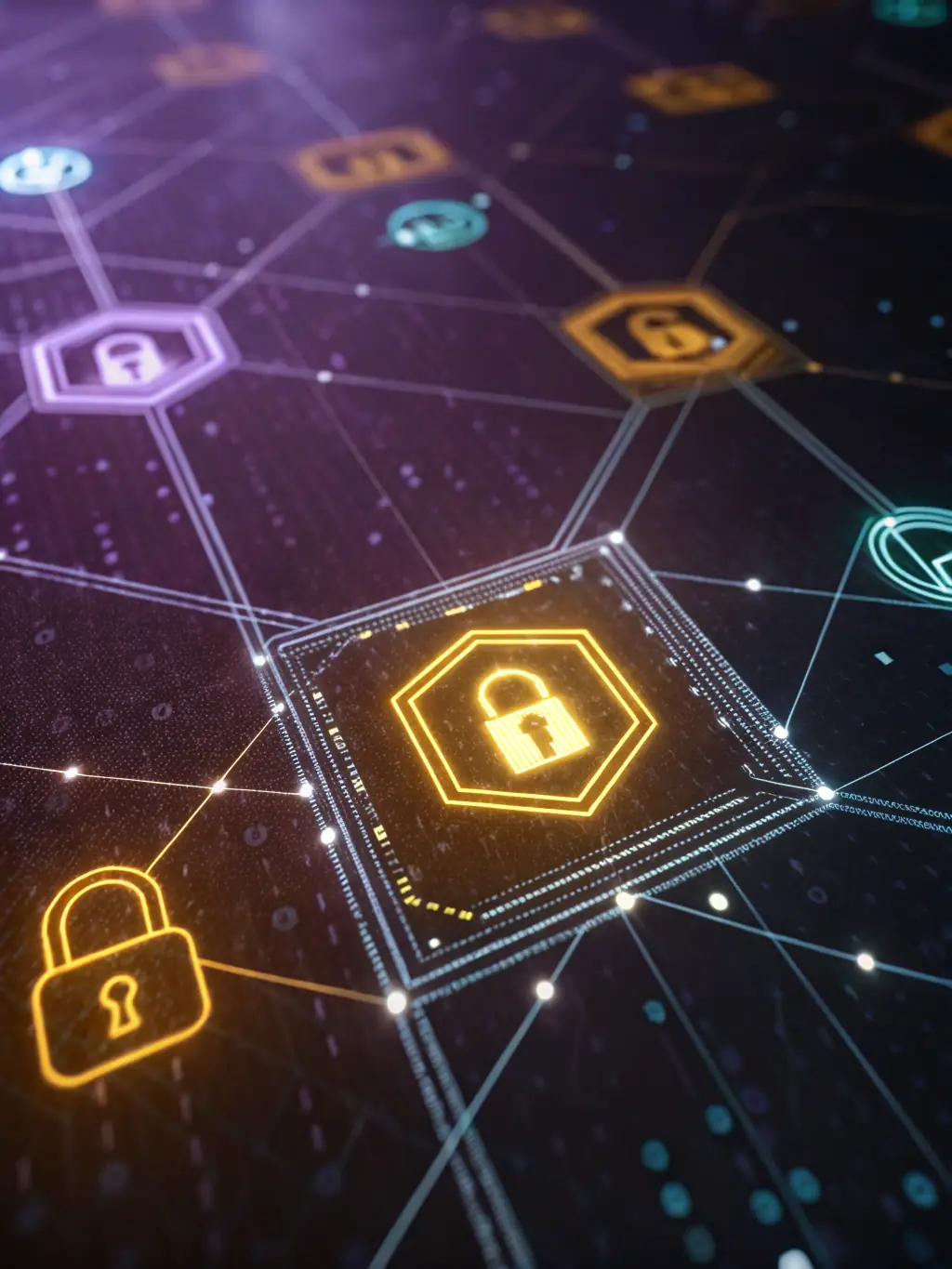 A visual of an AI model with a clear 'no entry' sign over confidential documents, highlighting responsible AI use and the prevention of data sharing with public models.
